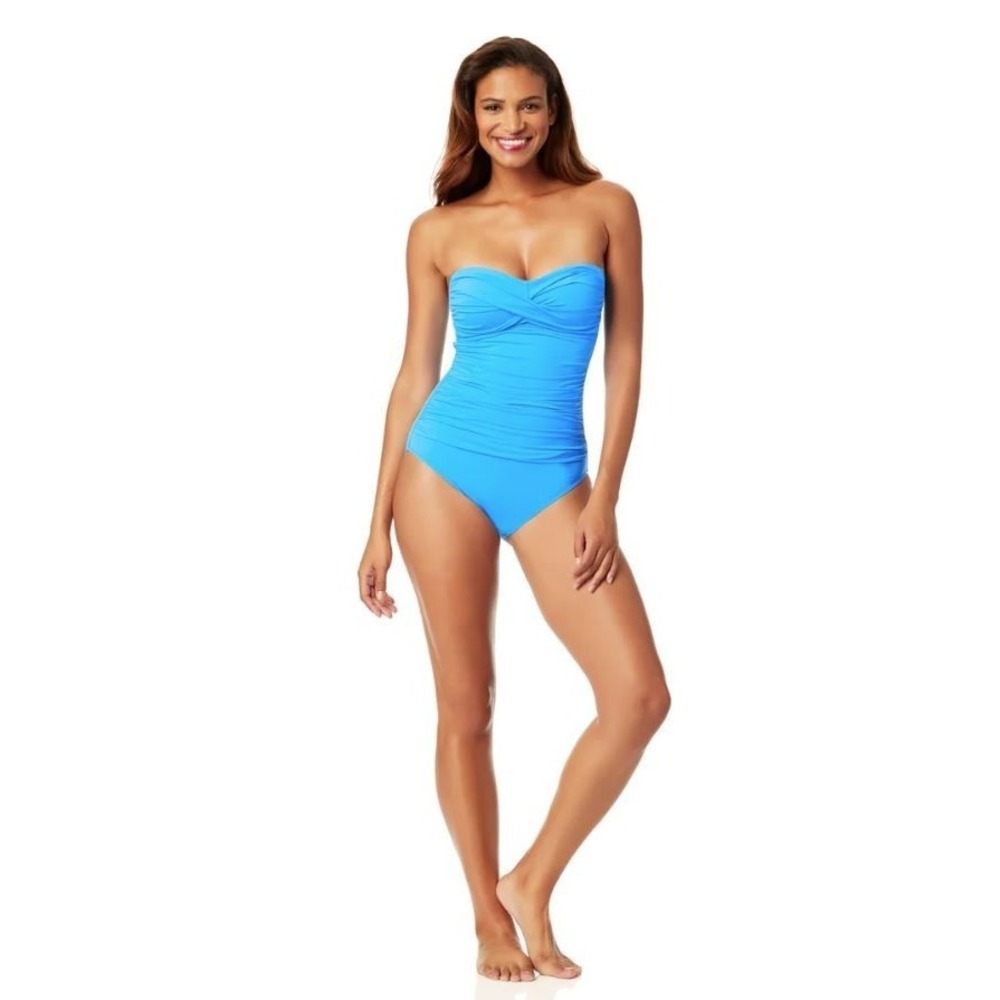 Anne Cole Women's‎ Twist Front Strapless One Piece Swimsuit Arctic Blue Size 16